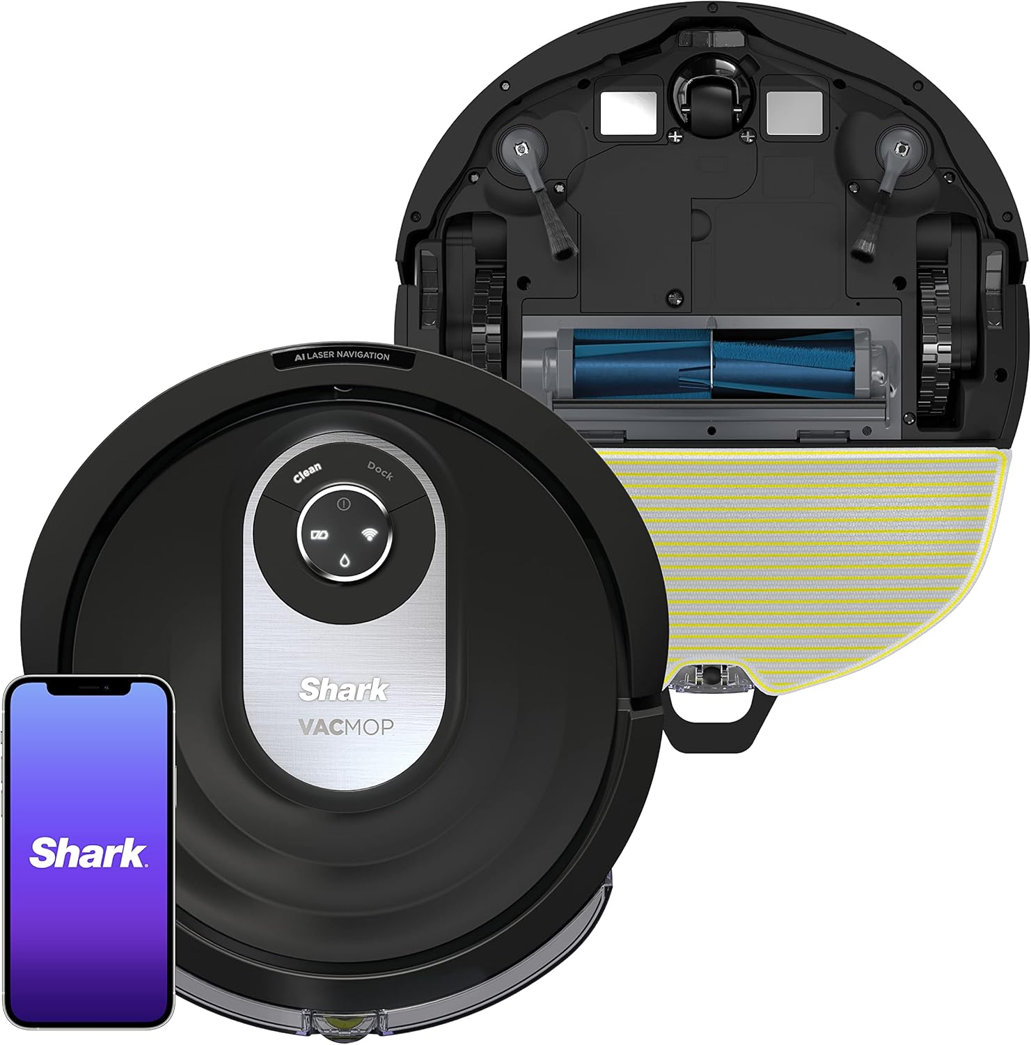 Shark AV2001WD AI Robot Vacuum and Mop, with Self-Cleaning Brushroll, Object Detection, Advanced Navigation, Perfect for Pet Hair, Compatible with Alexa, Black
