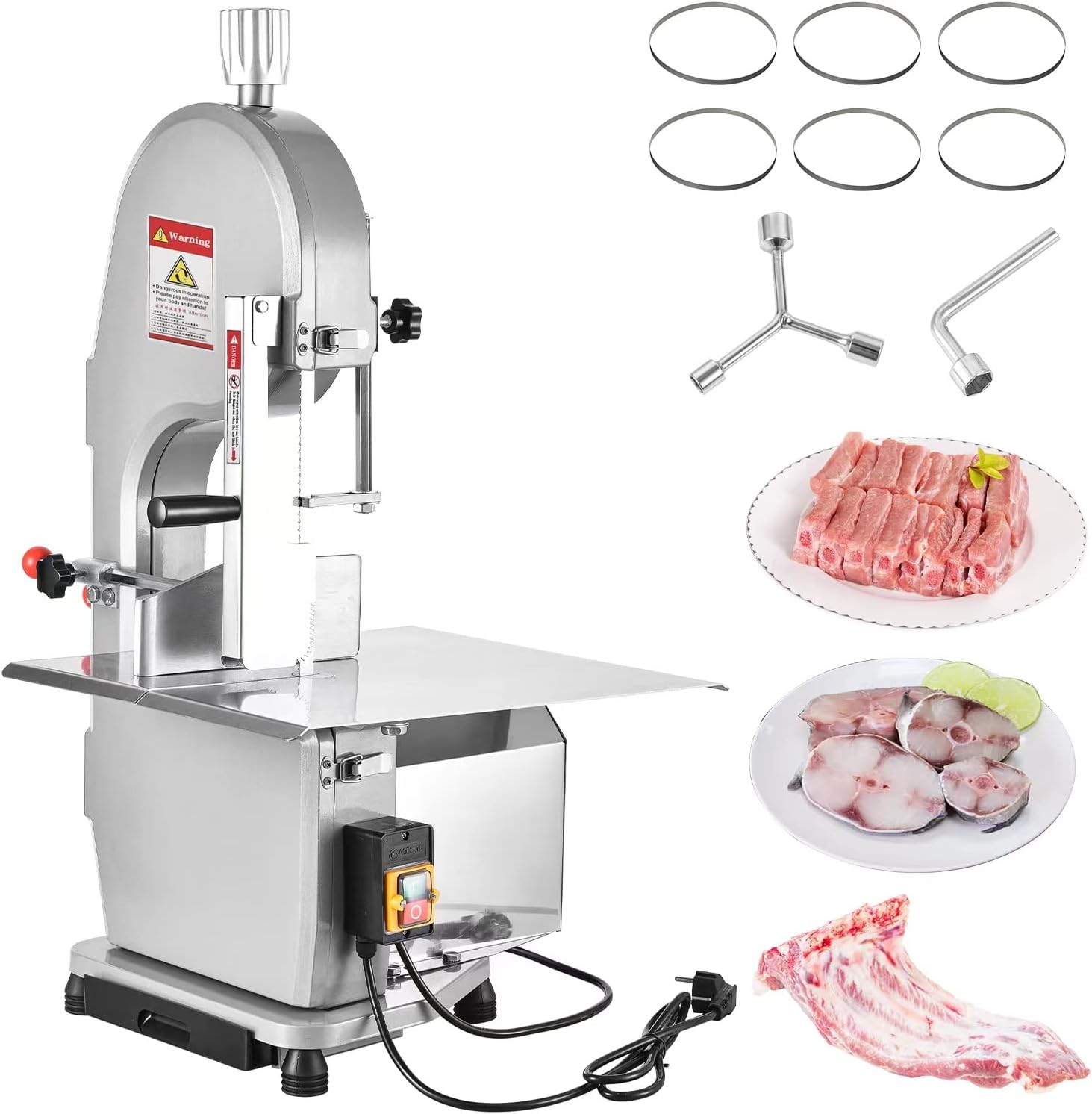 Chbiao 1500w Electric Meat Bone Machine Brand Saw Frozen Meat Cutter Butcher Comercial Freestanding Floor Type Bone Saw AutomaticMax Cutting Height 250mm.With Six Saw Blades