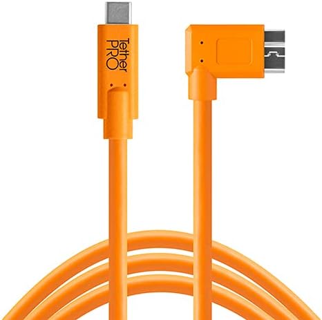 TetherPro USB-C to 3.0 Micro-B Right Angle - 15' (4.6m) (High-Visibility Orange) Pack of 2