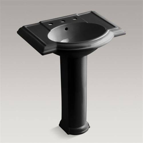 KOHLER K-2294-8-7 Devonshire 27 In. Pedestal Bathroom Sink with 8 In. Widespread Faucet Holes, Black Black