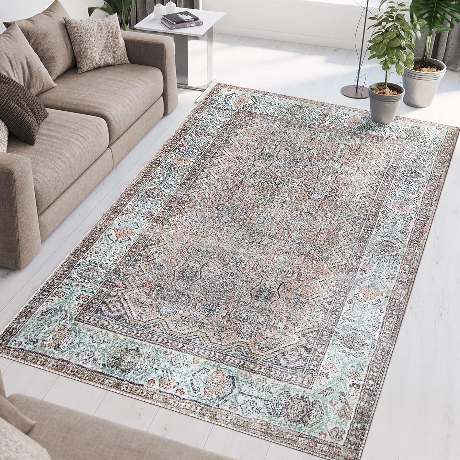 Traditional Medallion Power-Loomed Indoor Area Rug Collection, Oriental Flatweave Area Rug with Durable Cotton Canvas Backing, 5&rsquo; 7&rdquo; x 8&rsquo; 9&rdquo;, Mossy Gold