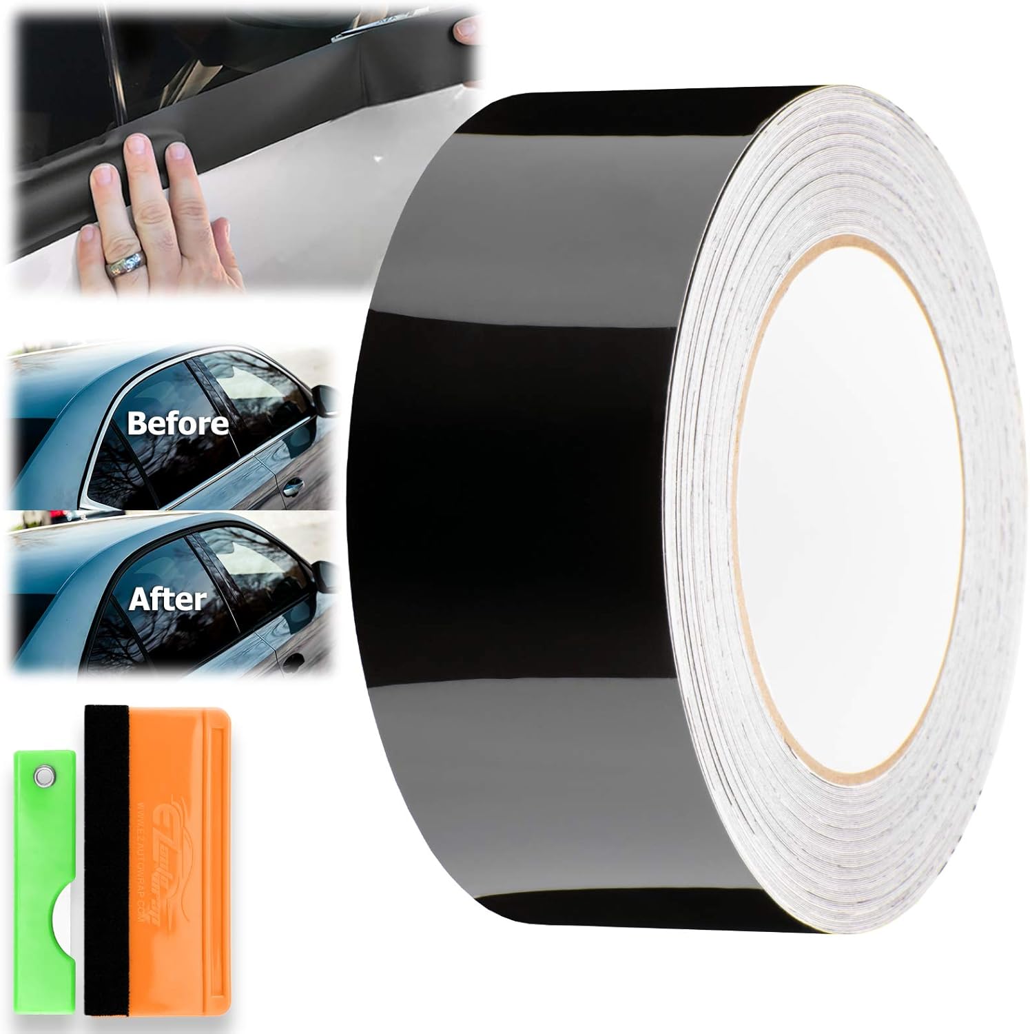 Free Tool Kit 3D Carbon Fiber Black Vinyl Wrap Kit for Black Out Chrome Delete Window Trim Door Trim 2