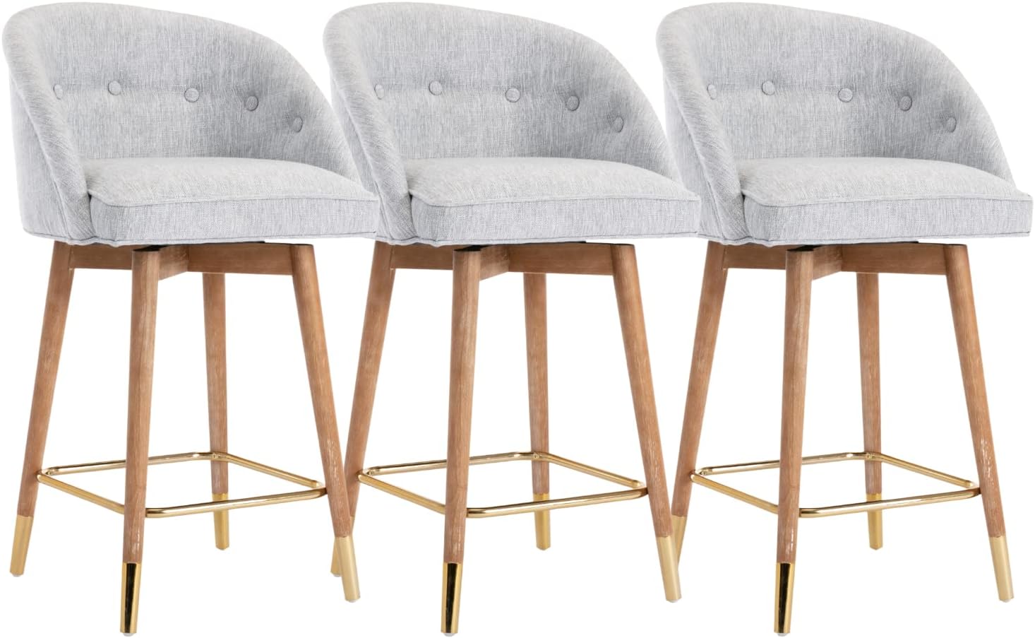 Shunzhi Swivel Bar Stools Set of 2 Modern Counter Height Tufted Stools 360 Degree Bar Stools with Wing-Back and Wooden Legs 26 Inches Linen Dining Stools for Kitchen Island/Bar/Dining Room, Grey