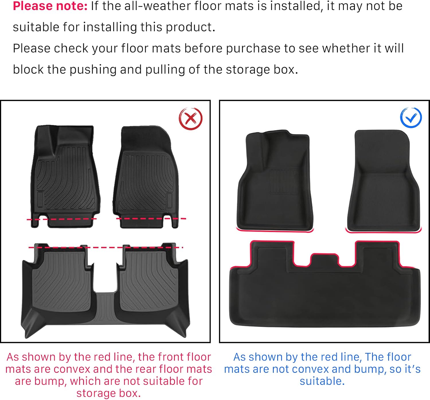 Carwiner Under Seat Storage Box for Tesla Model Y Under Front Driver Seat Organizer Tray Flocking Accessoies (Double-sided flocking) Pack of 2