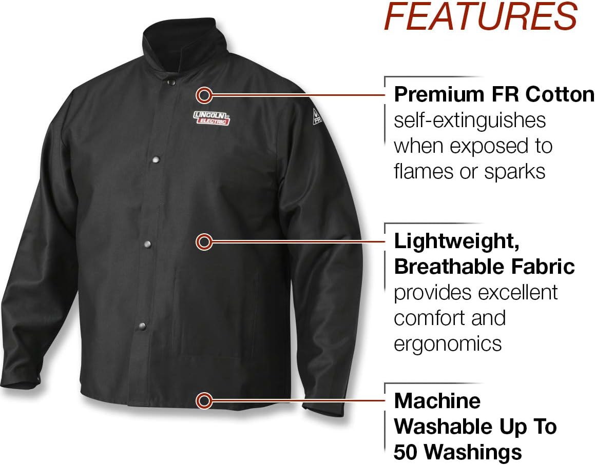 Lincoln Electric Premium Flame Resistant (FR) Cotton Welding Jacket | Comfortable | Black | XL | K2985-XL
