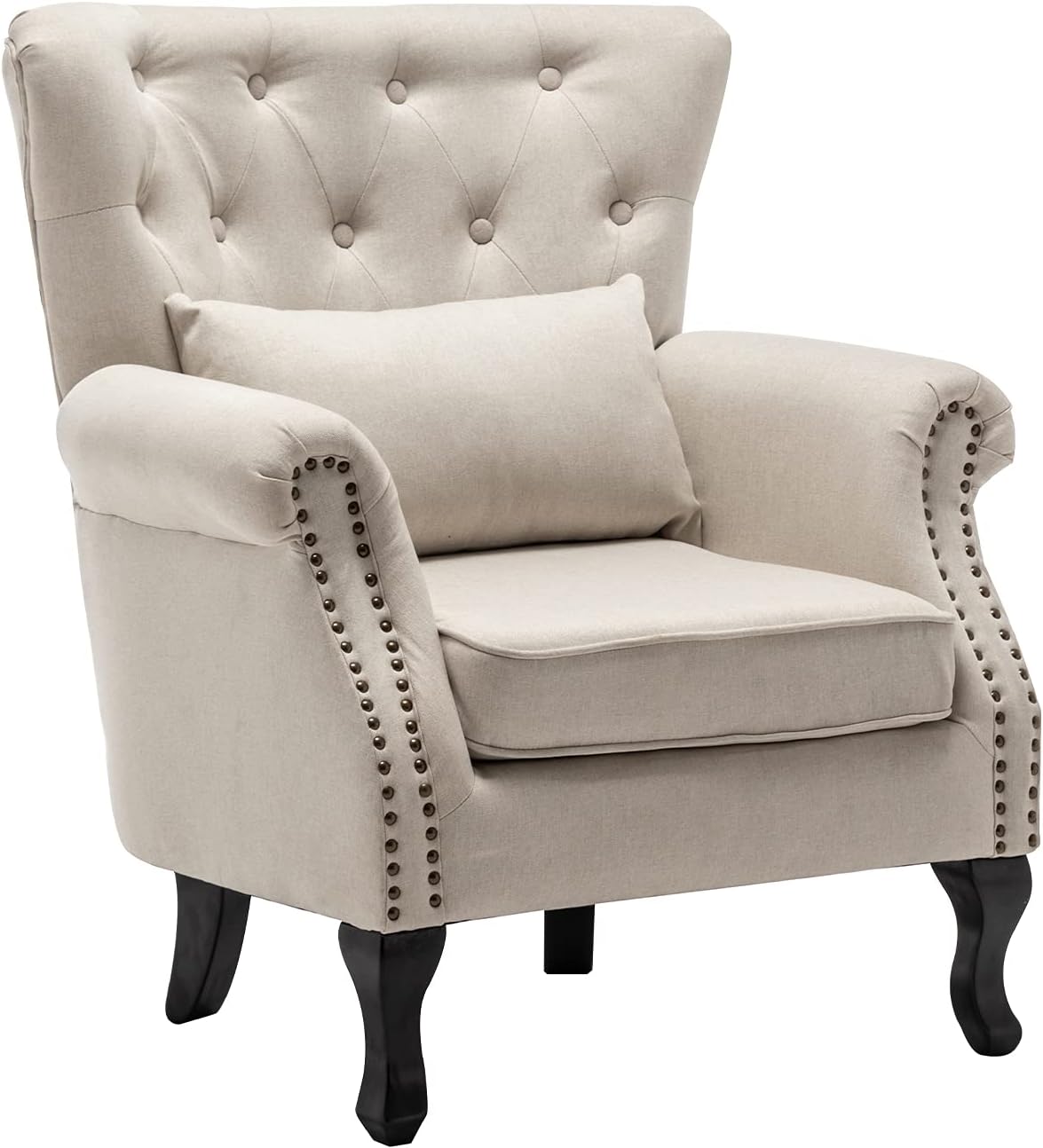 Kmax Velvet Tufted Accent Chair Mid Century Throne Chair Comfy Sofa Chair Padded Seating WingBack Unique Wood Legs Home Club Bedroom Living Room, Blue