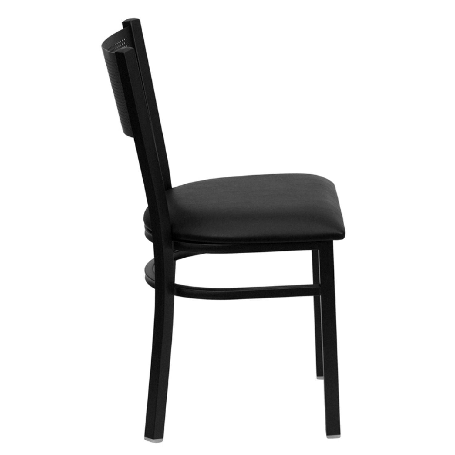 Offex Grid Back Metal Restaurant Chair - Black
