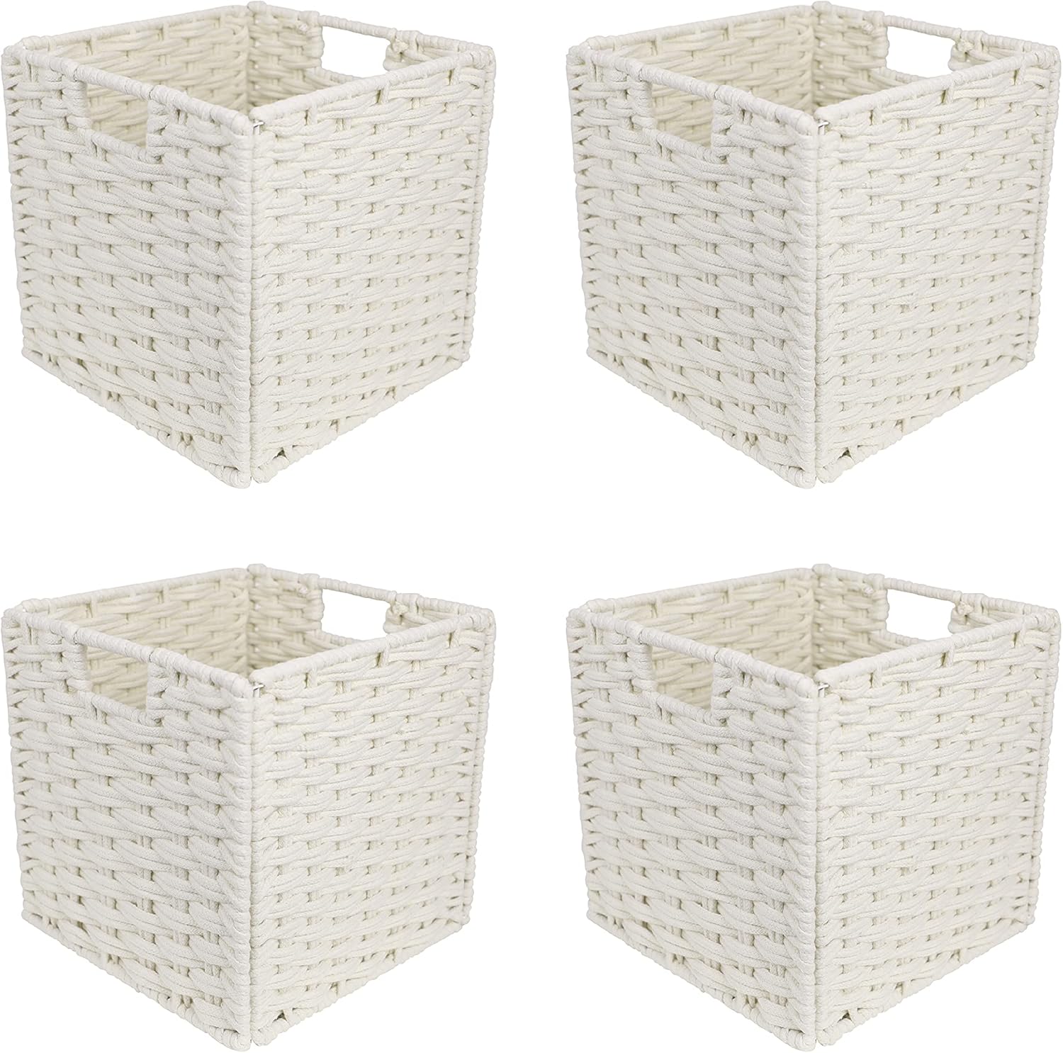 GREEHOMEDE Foldable Woven Storage Basket, Cotton Rope Storage Cube Boxes with Iron Wire Frame, Set of 4, Gray Pack of 2