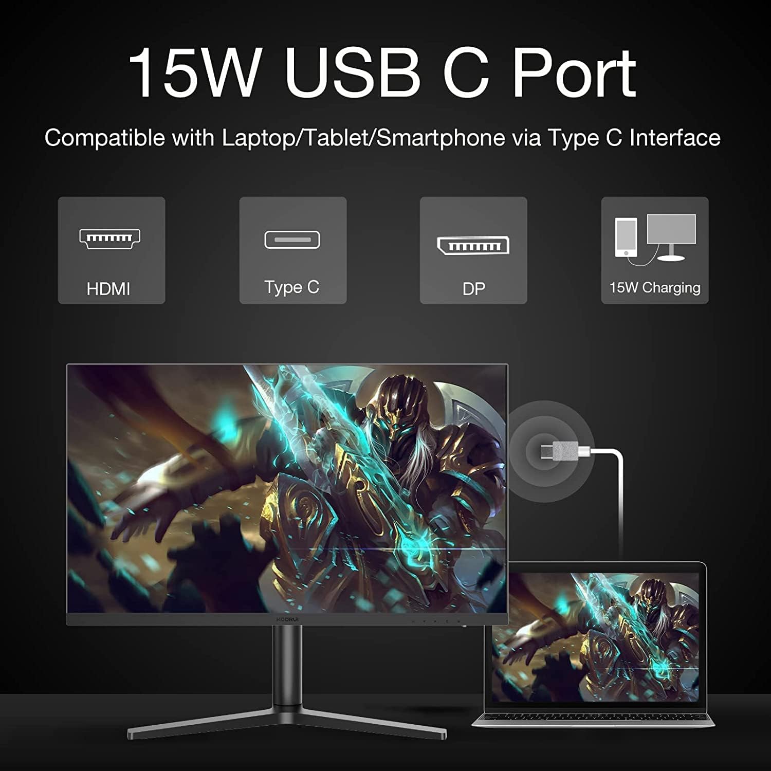 KOORUI FHD 27 Inch Gaming Monitor, Fast IPS Screen (1920 * 1080P, 165HZ 1ms, DCI-P3 90%, DP 1.2+HDM I.4+Type-C Autdio, 300cd/㎡), Rotating Stand, Narrow Bezel on Three Sides, Black