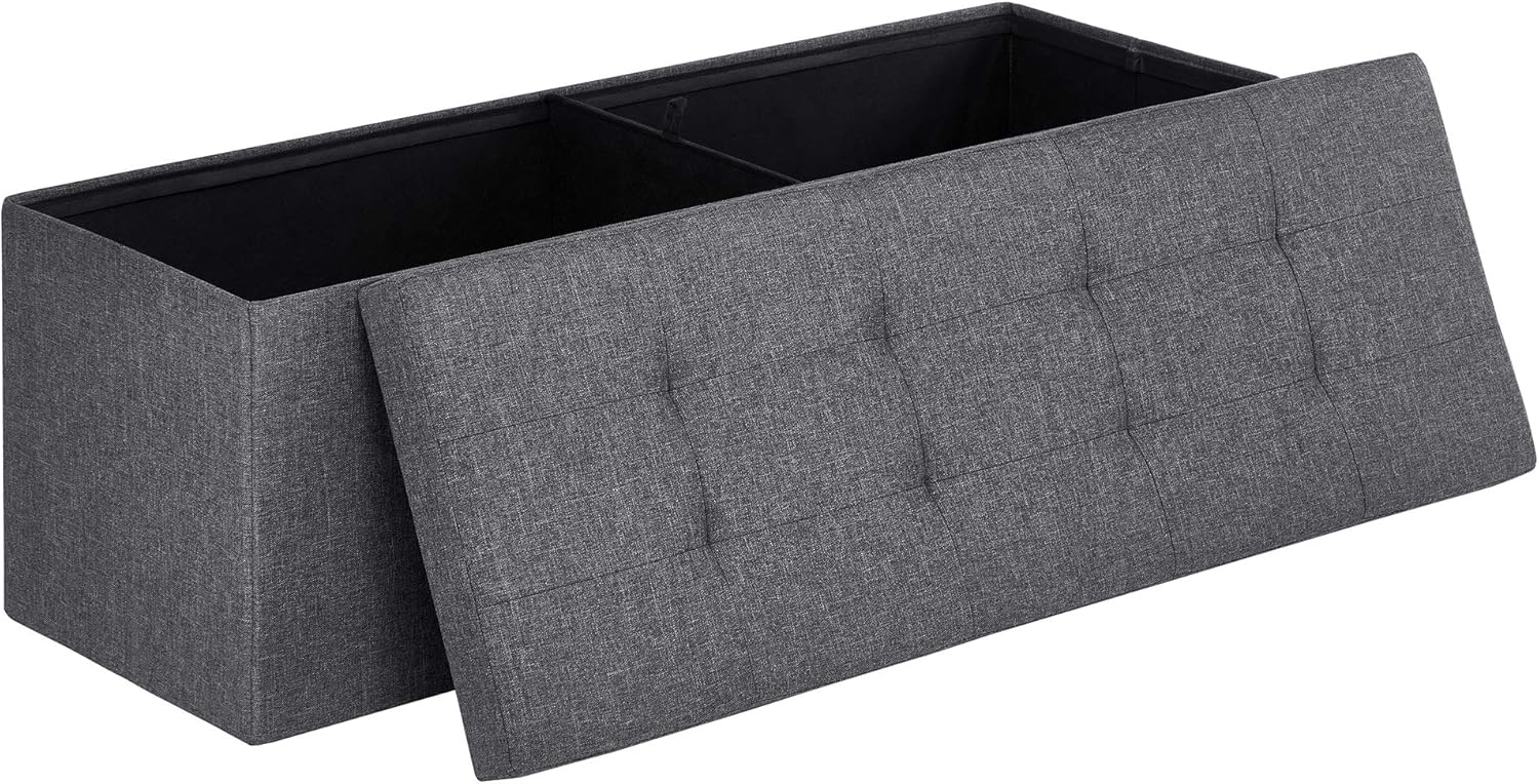 SONGMICS 43 Inches Storage Ottoman Bench, Padded Chest with Lid, Folding Seat, 120L Capacity, Hold up to 660lb, Navy Blue ULSF77IN Pack of 2