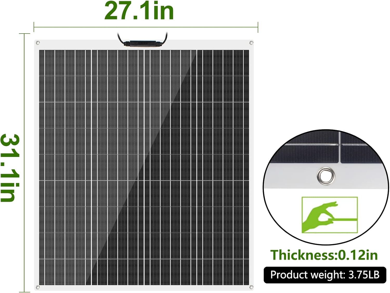 WERCHTAY Flexible Solar Panel 100W 12V Monocrystalline Bendable ,100 Watt Solar Panels Semi-Flexible Mono Solar Panel Charger Off-Grid for RV Boat Cabin Van Car Uneven Surfaces, Square
