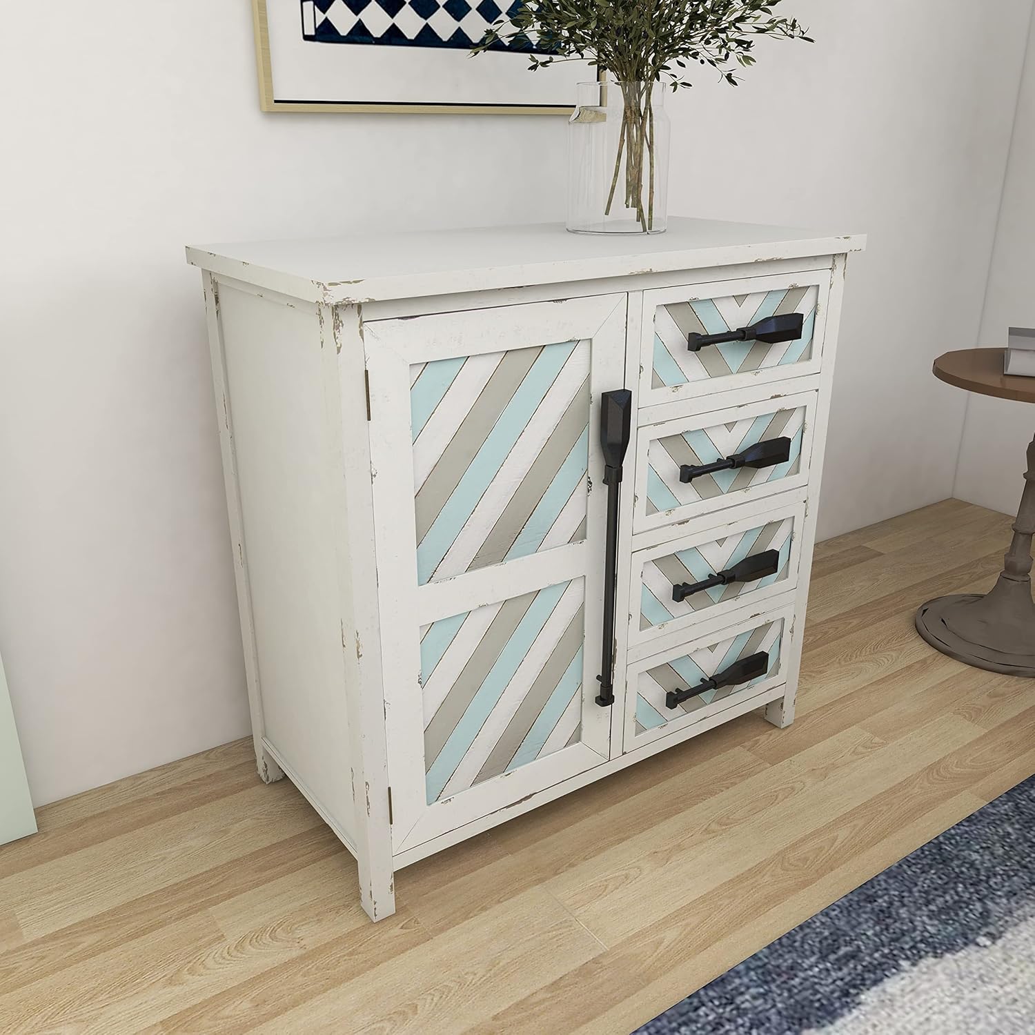 Deco 79 Coastal Chinese Fir Wood Chest Storage Drawers, Accent Side Cabinet, Sideboard Home Office Living Room Entryway, 33