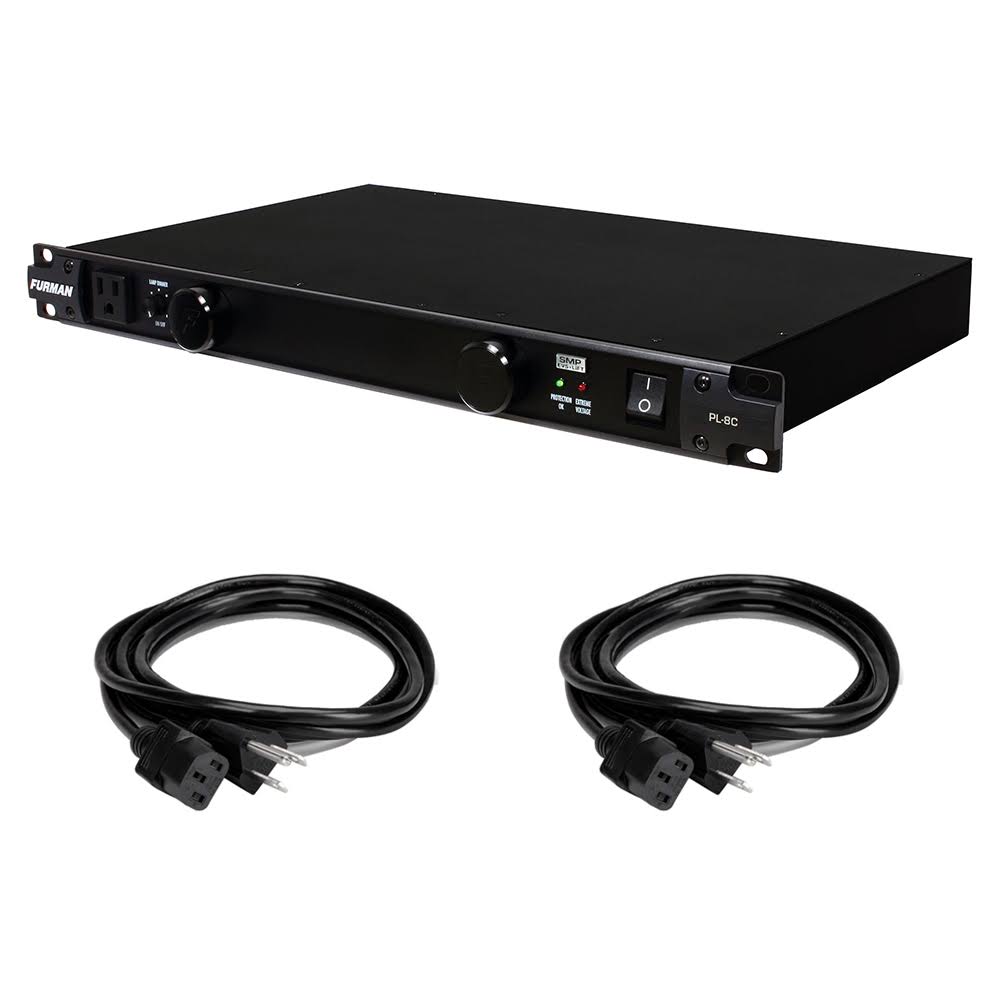 Furman PL-8 C Power Conditioner with (2) Extension Cable (18 AWG, Black, 3&) Bundle