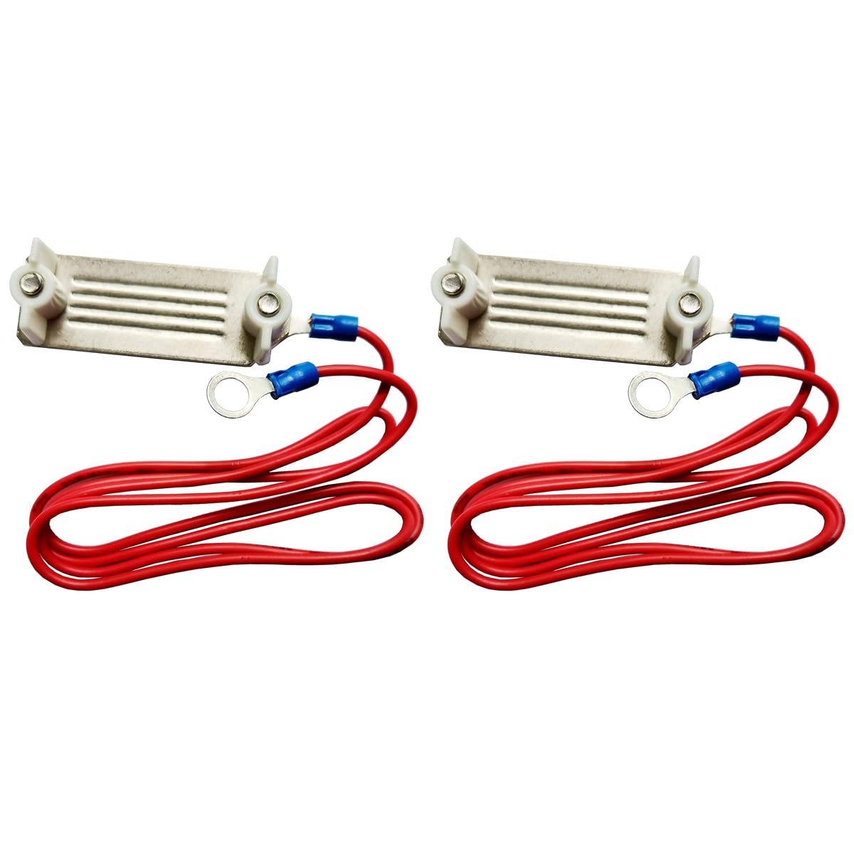 Q'mark Electric Fence Tape Connector, Polytape to Polytape Connector, Polytape to Energizer Connector, with 90 cm Wire - 2 Pack (to Energizer), Silver & Red