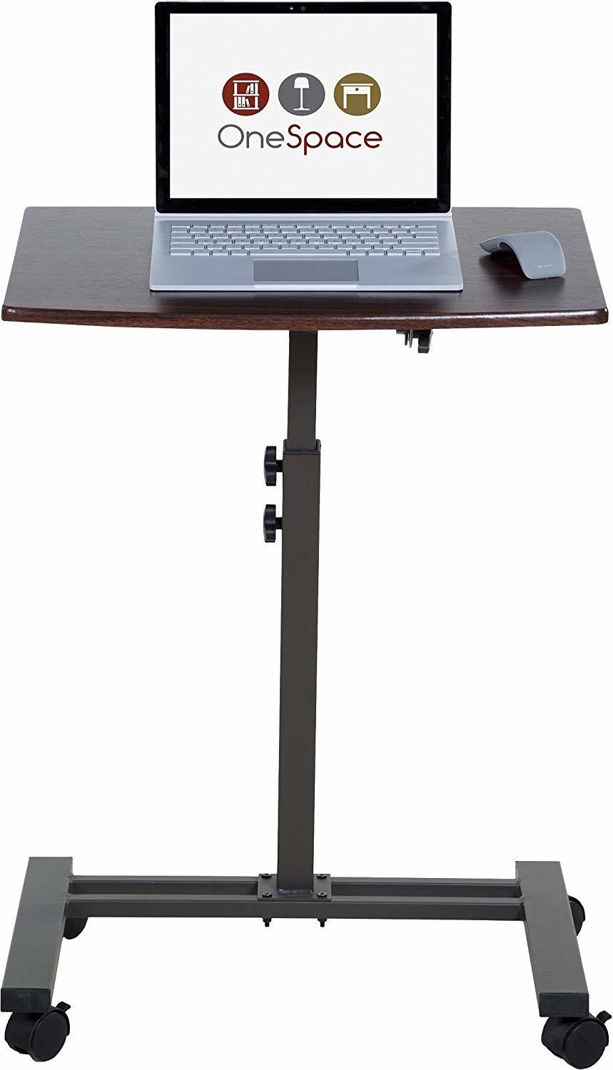 OneSpace Angle and Height Adjustable Mobile Laptop Computer Desk Single Surface Dark Walnut