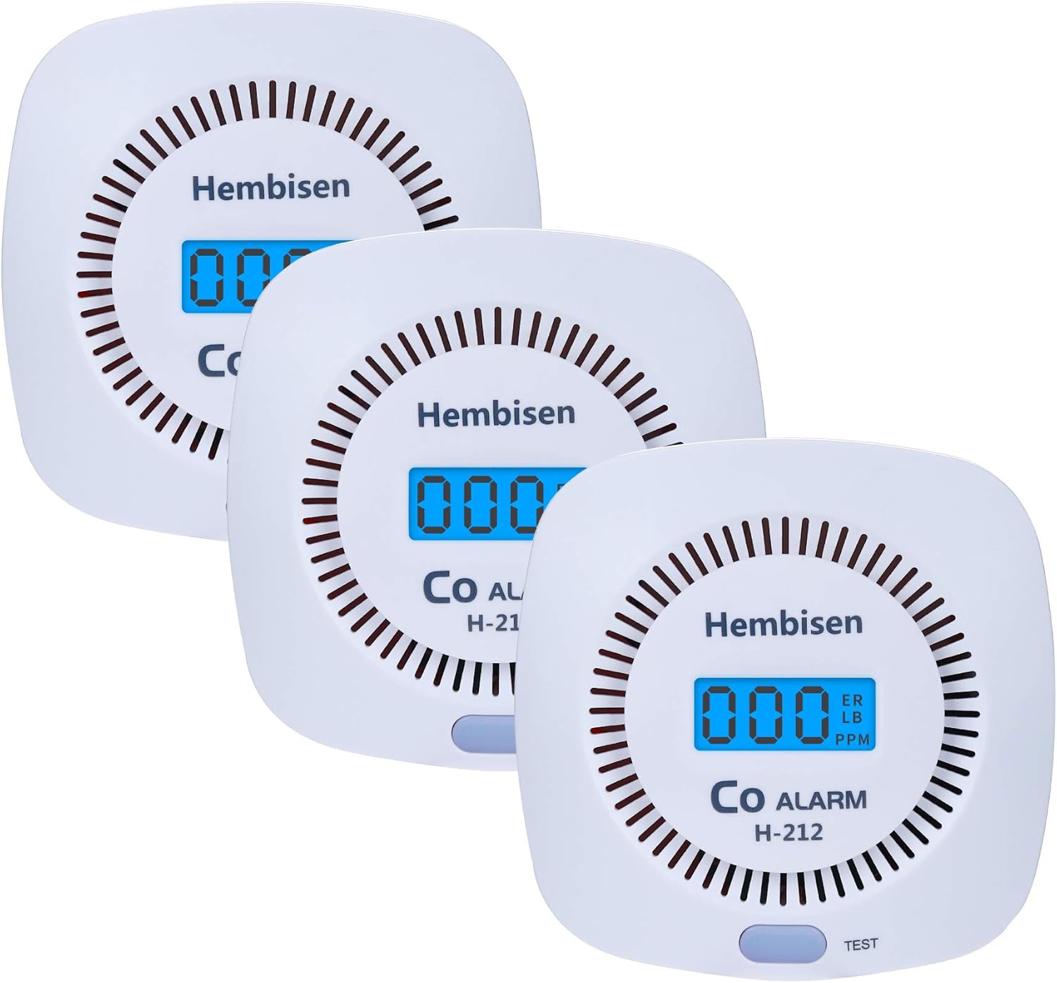 Hembisen Carbon Monoxide Detectors Alarm 3 Pack Co Detector Battery Powered with Digital Display for Home,Easy to Install,UL2034