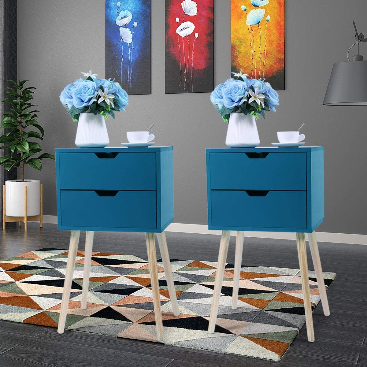 JAXPETY Set of 2 Nightstand 2 Drawers End Table Storage Wood Cabinet Bedroom Accent Side Table (White&&nbsp;Walnut)