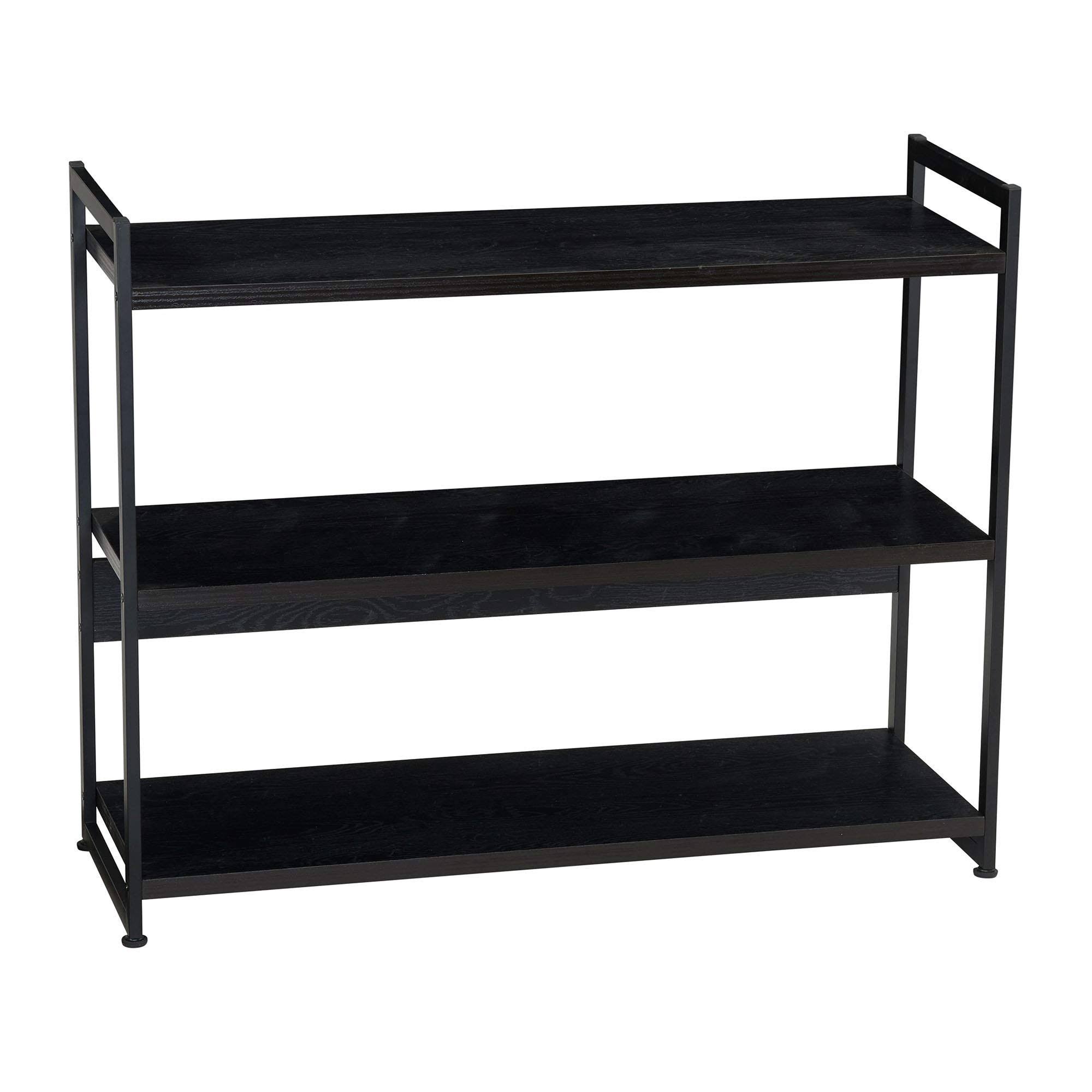 Household Essentials Black Wood Grain 3-Tier Wide Shelf