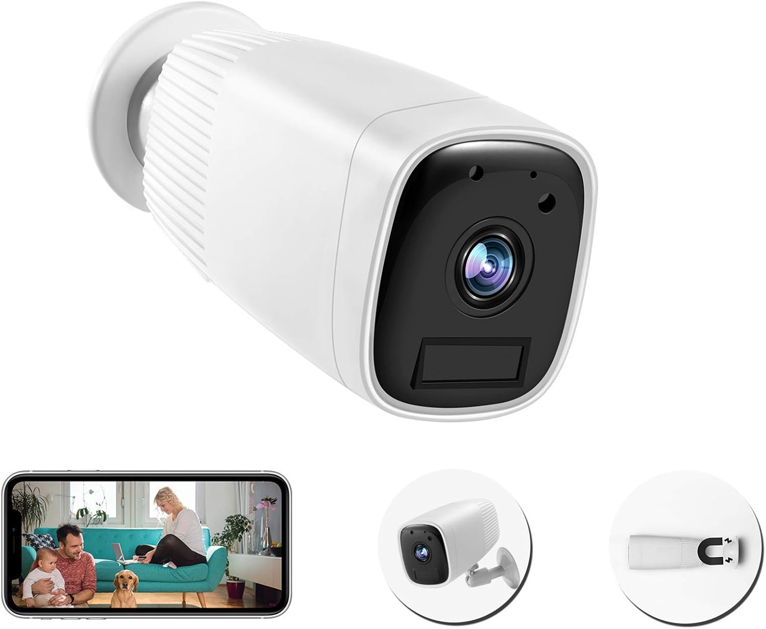 Wireless WiFi Camera Powered by 12000 mAh Rechargeable Battery, 1080P Security Cameras with 2-Way Audio, Night Vision, PIR Motion Detection, Magnet Attachment,IP66 Waterproof Pack of 2