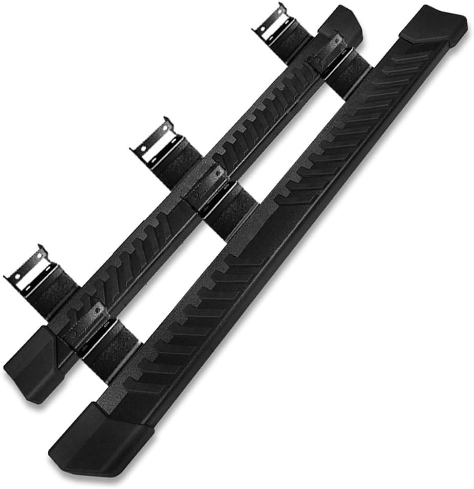 IKON MOTORSPORTS, Running Boards Compatible With 2015-2021 Ford F150 SuperCrew Cab, V Style Black Steel Side Step Bar Nerf Bar
