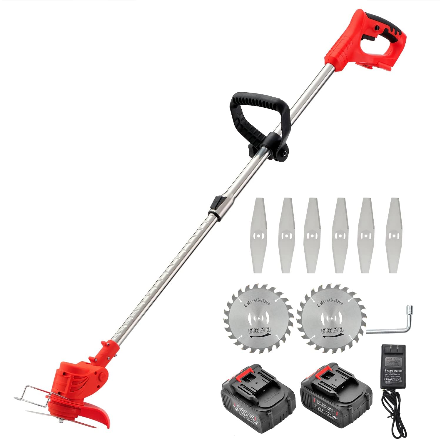 Weed Wacker Cordless Electric Brush Cutter Stringless Weed Eater with 2 Types Blades 2 Batteries Lightweight for Garden Yard Lawn Trimming/Pruning,1 Charger