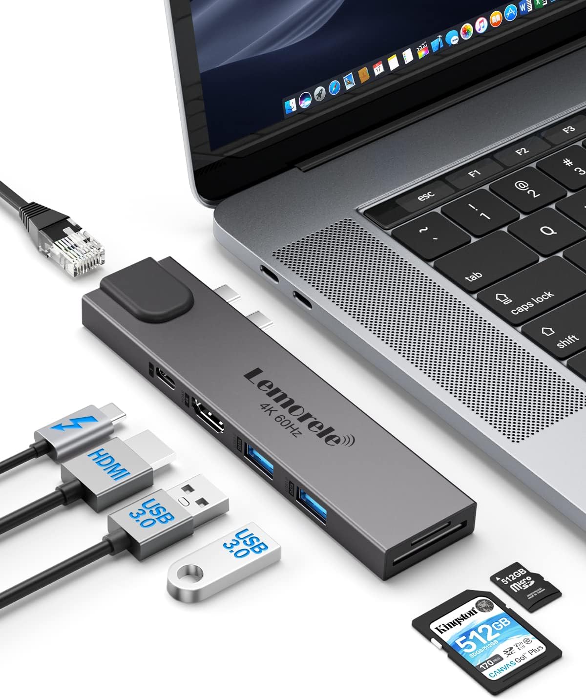 MacBook Pro M1 USB C Hub Adapter Dongle USB Hub Adapter, with 4K@60Hz HDMI, 100W PD USB C Thunderbolt 3 , Ethernet 1000M RJ45, 2*USB 3.0 for MacBook Air M1 2018-2021 and MacBook Pro M1 2016-2021