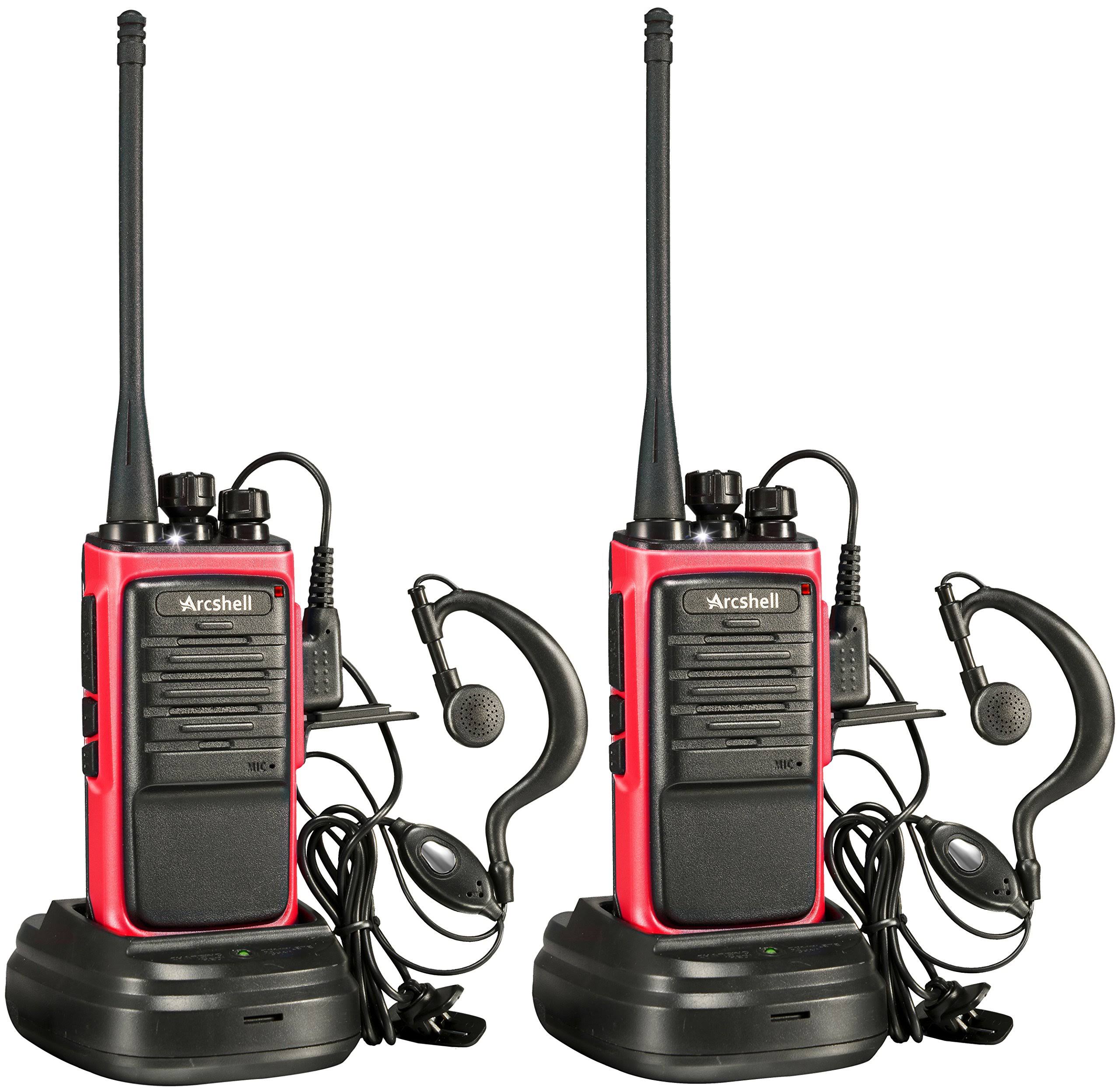 Arcshell Rechargeable Long Range Two-Way Radios with Earpiece 2 Pack Walkie Talkies UHF 400-470MHz Li-ion Battery and Charger In