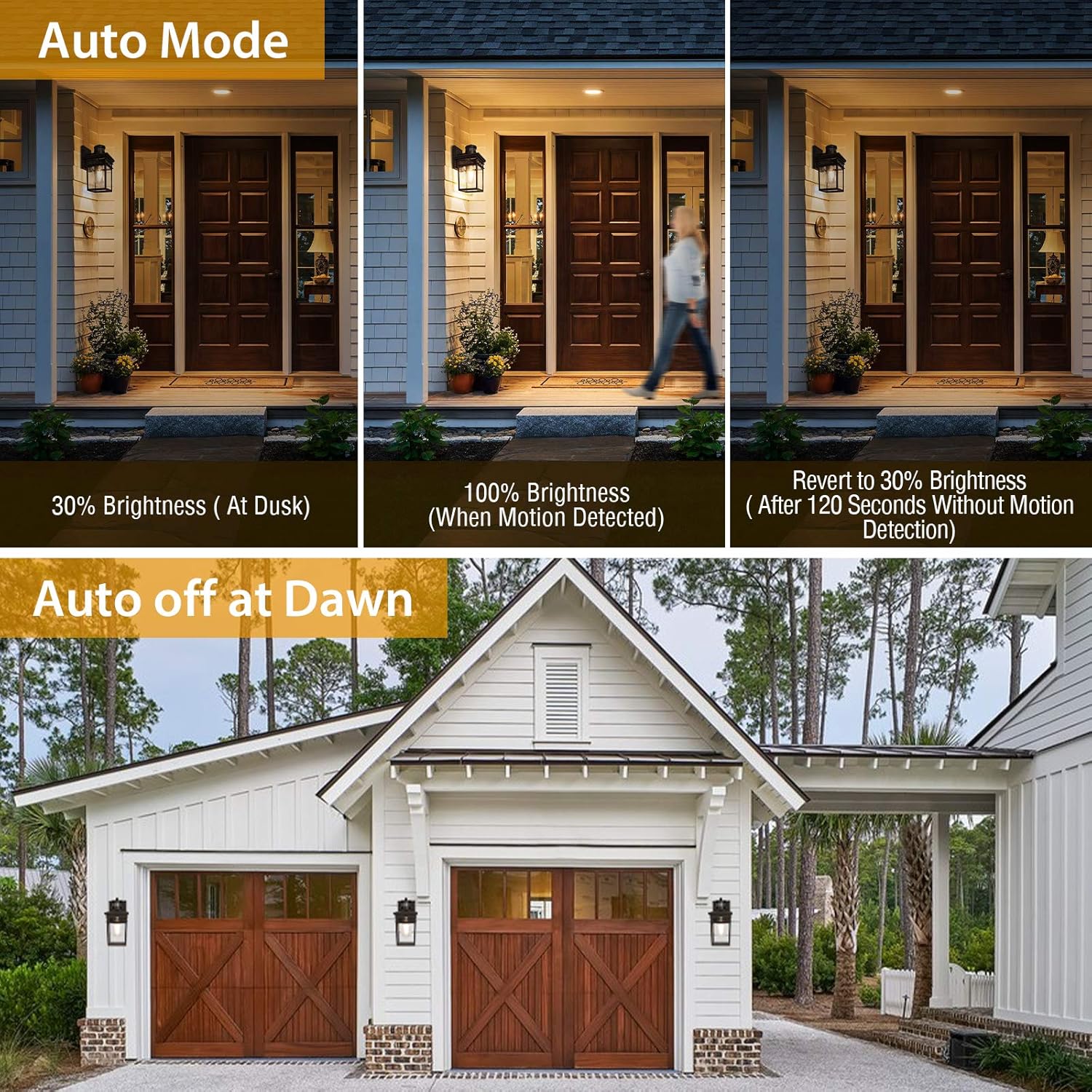 Motion Sensor Outdoor Wall Lantern, Dusk to Dawn Sensor Exterior Wall Light Fixture Outdoor Wall Sconce with Glass Shade Motion Activated Porch Light Fixture for Doorway, Garage, 6W LED Bulb Included