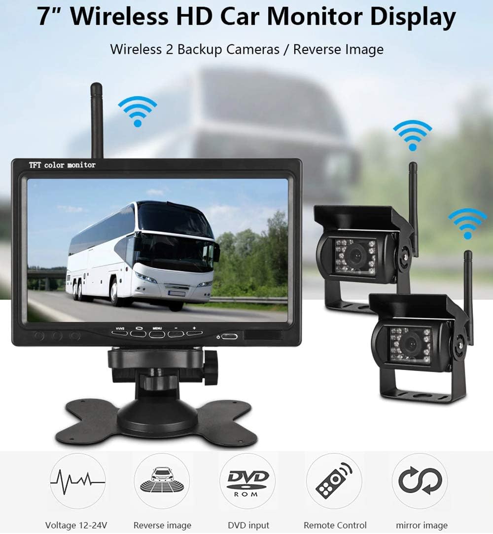 EVERSECU 2pcs Wireless Vehicle Backup Cameras Plus 7
