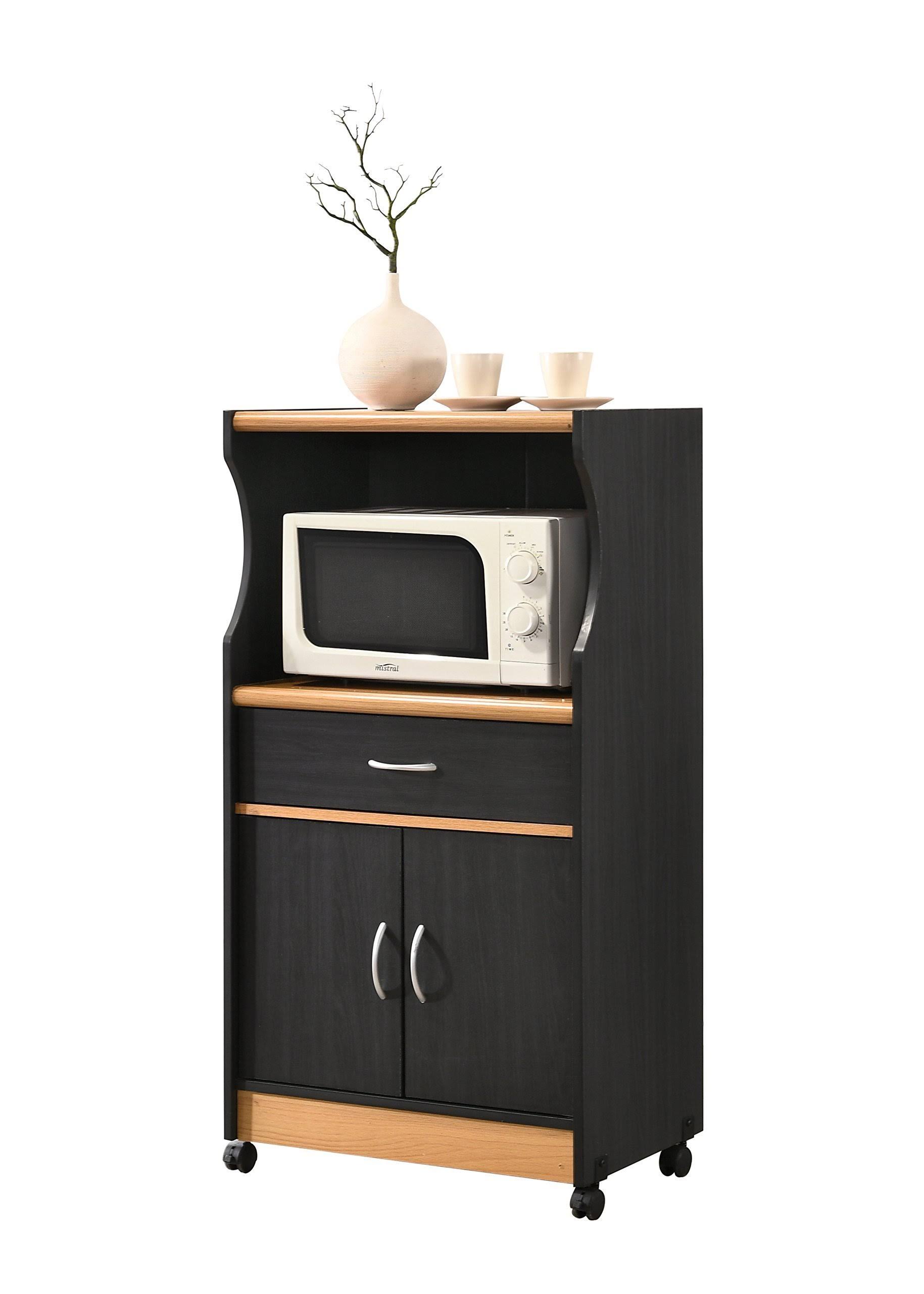 Hodedah Microwave Kitchen Cart in Black Beech