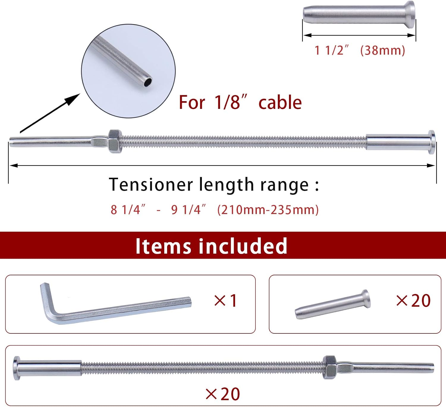 Muzata 20Pack Cable Railing Kit 1/8