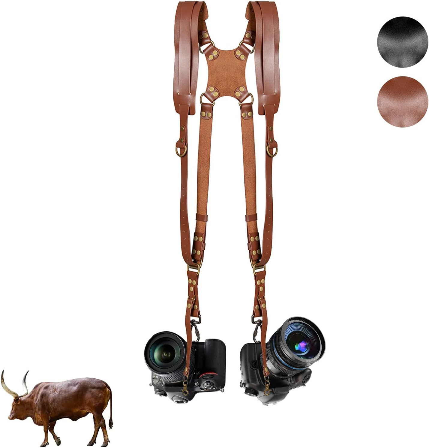 Kasla Camera Harness,Dual Leather Camera Strap,Shoulder Camera Straps for Photographers(Brown) Pack of 2