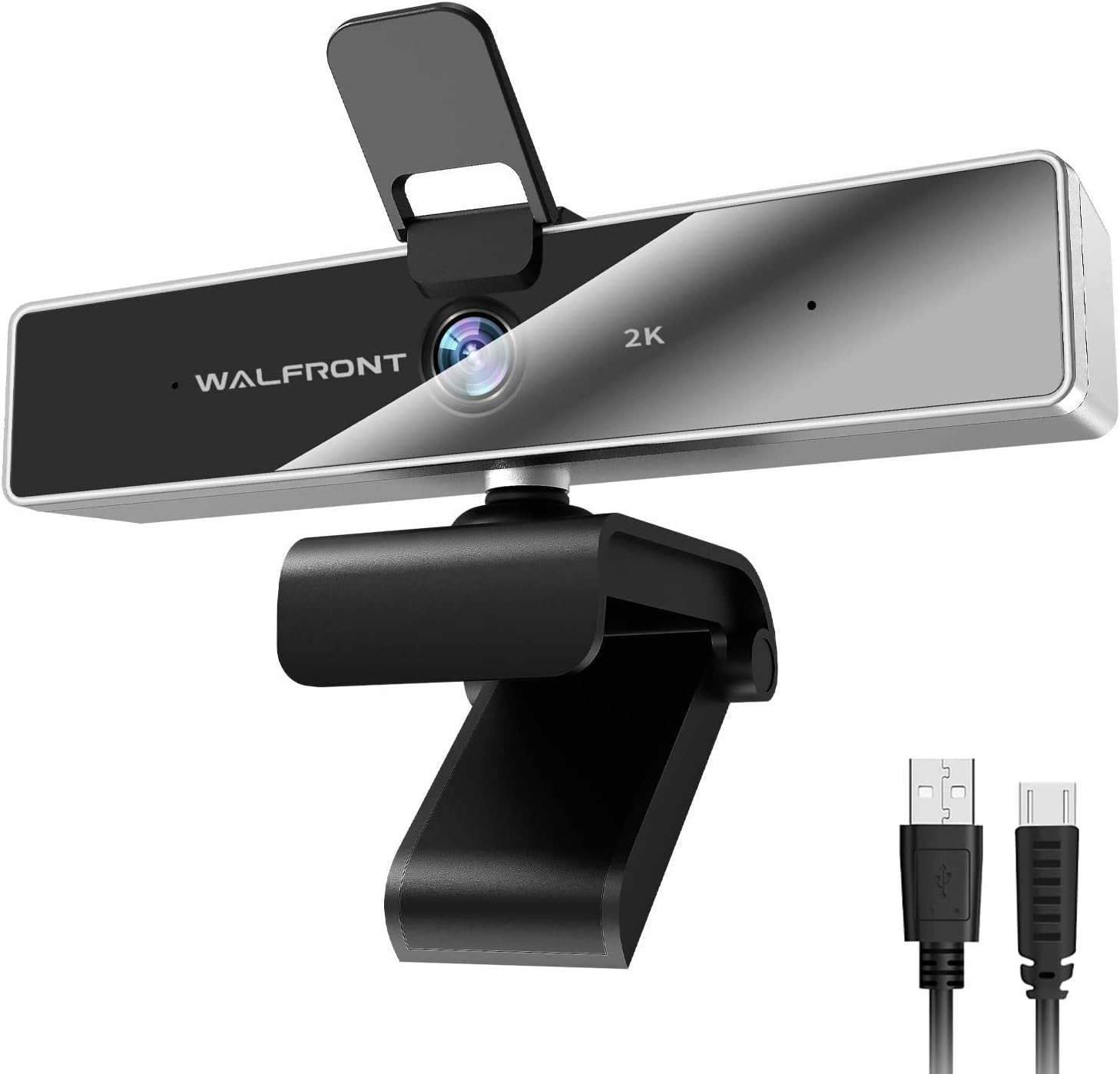2K Webcam with Microphone, Walfront Web Camera with Privacy Cover for PC Laptop Desktop, Plug and Play Computer Camera for Windows Mac OS, Video Conference, Gaming, Online Classes and Streaming