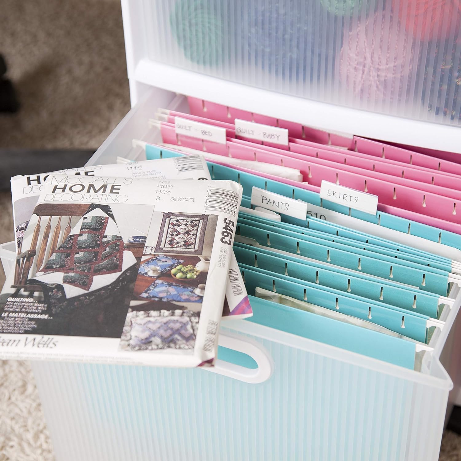 Sterilite 36208002 Ultra 2 Drawer Cart, White Frame & Clear Textured Drawers w/ Handles & Black Casters, 2-Pack