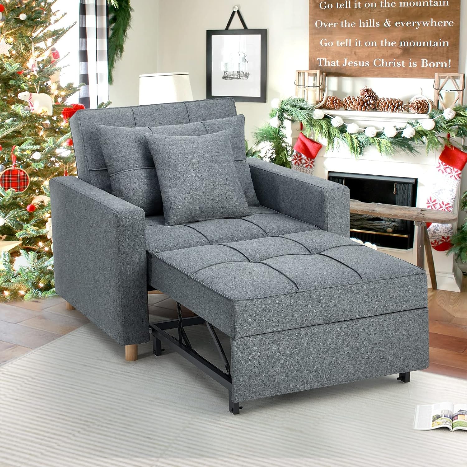 YODOLLA 3-in-1 Sofa Bed Chair, Single Sleeper Chair Bed with Adjust Backrest Into a Sofa,Lounger Chair,Single Bed,Convertible Chair Bed for Adults, Dark Grey