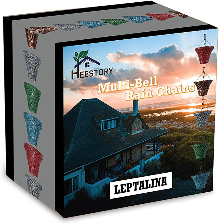 Multi-Bell 5.8FT Antique Color Plated Rain Chains for Drain Gutter Through Downspouts and Rain Barrel | Rust-Resistant Plated Iron and Thick Black Rain Chain | Bonus Rain Chain Gutter Adapter Pack of 2