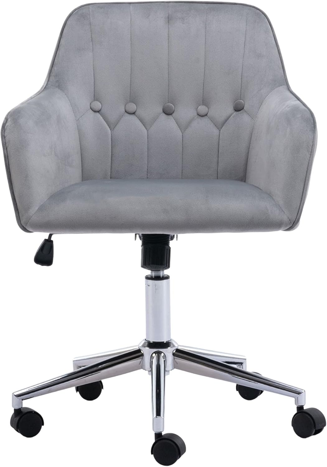 Velvet Desk Chair Home Office Chairs Swivel Vanity Chair with Wheels Tufted Accent Armchair Adjustable Computer Task Chair for Bedroom Living Room Study Room (Grey)