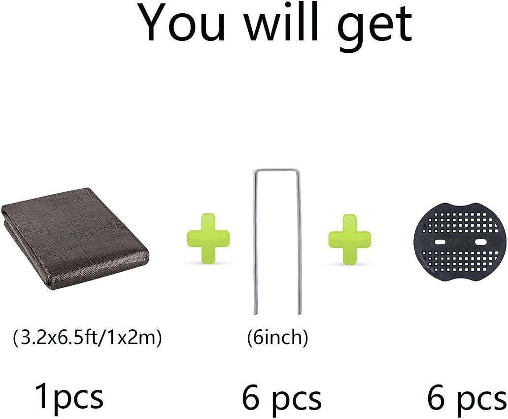 HHTHH Weed Barrier Fabric 3.3x6.5 FT Pro Weed Barrier Landscape Fabric for Your Garden with 6 Pcs Ground U Pins(6inch) and 6 Pcs Plastic Gaskets, Garden Fabric Heavy Duty Gound Cover Weed Mat Pack of 2