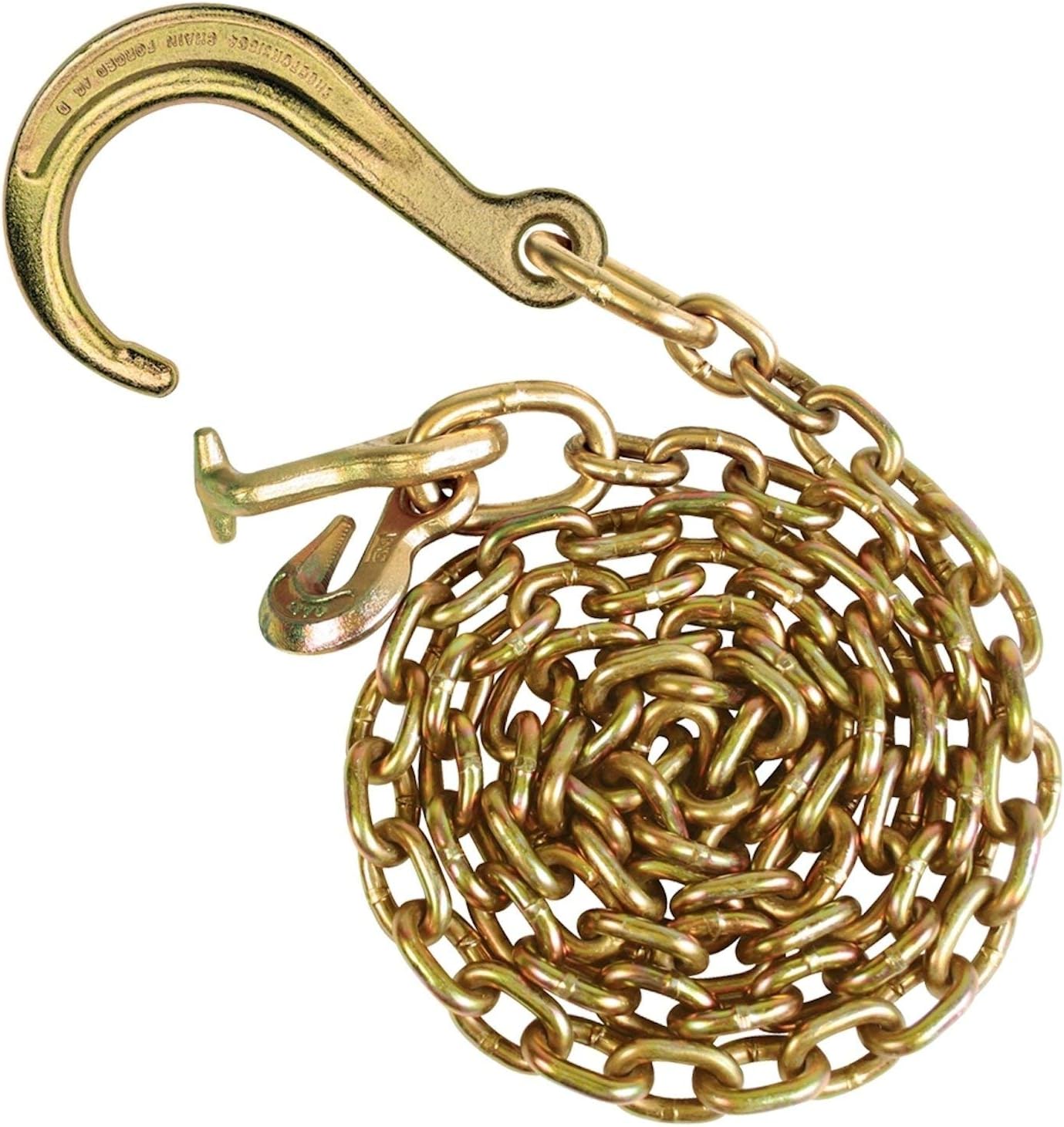 VULCAN Johnstown Tow Chain with 8 Inch Forged J Hook and T Hook - Grade 70 Chain - 6 Foot - 4,700 Pound Safe Working Load Pack of 2