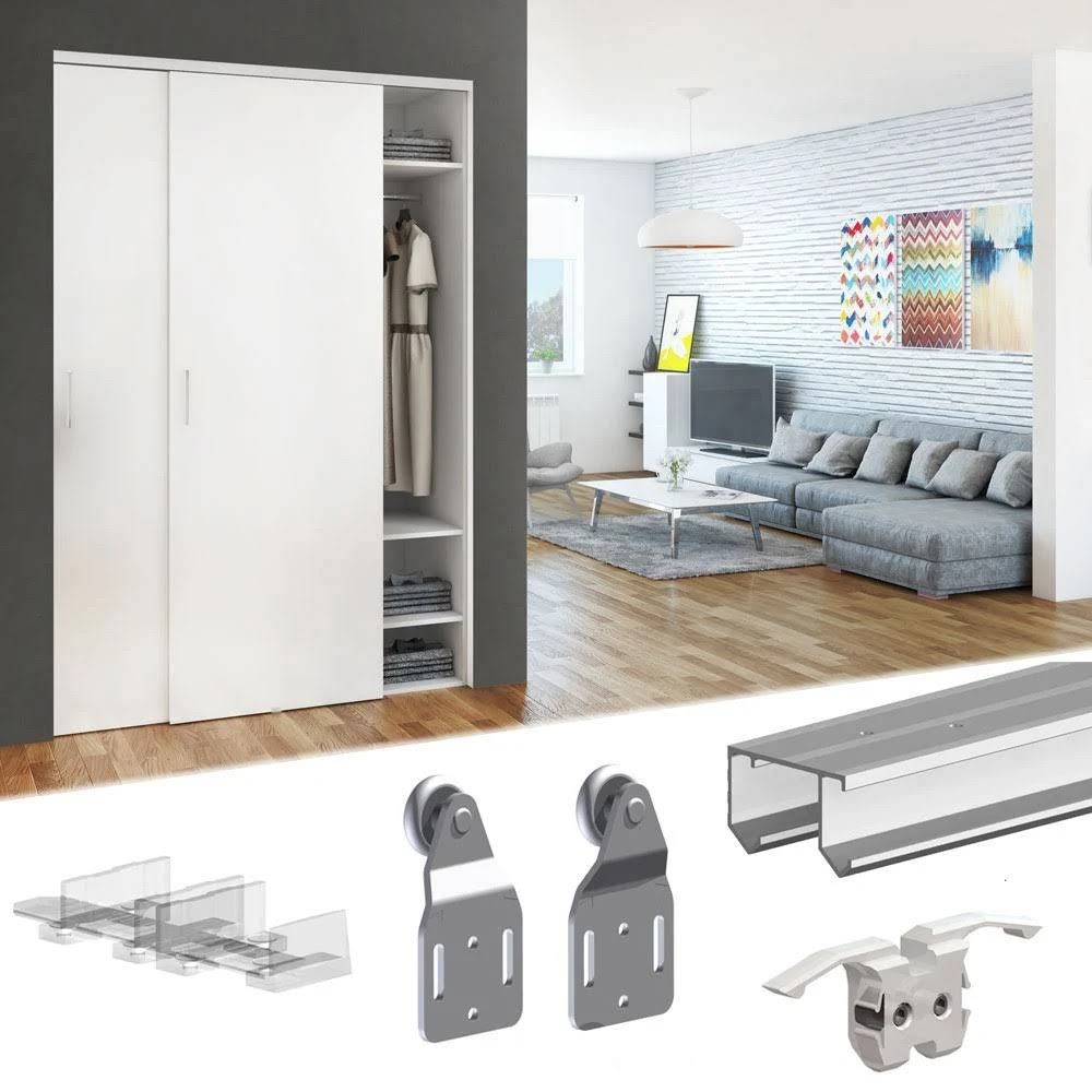 SLID&UP 110 - Sliding Closet Door Hardware Kit - 70-Inch Double Track for 2 Bypass Doors Up to 100lbs Each - SU5105