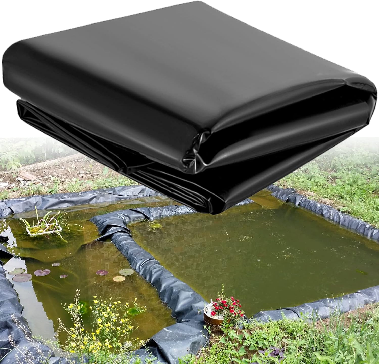 Happybuy LLDPE Pond Liner 20x25 ft, Pond Liner 20 Mil, Fish Pond Liners for Waterfall, Pond and Fish Ponds Pack of 2