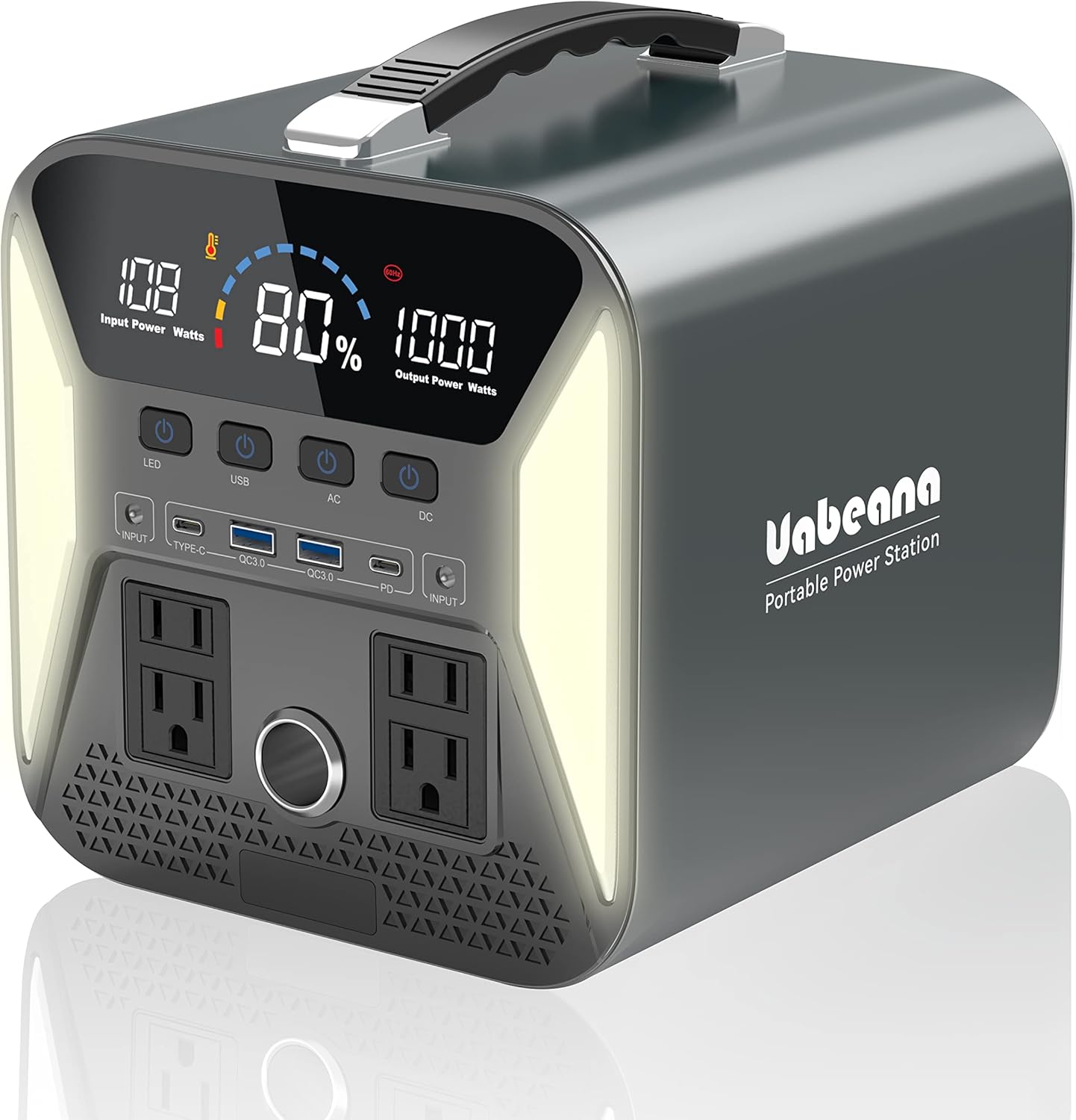 Portable Power Station 500W, Uabeana 500WH Solar Generator Mobile Lithium Battery Pack With 4*110V Pure Sine Wave AC Outlets 60W USB-C PD Output for Outdoor Camping RV Adventure and Home Emergency Backup Battery Power Supply