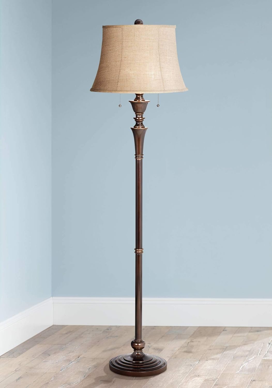 Brooke Traditional Tall Standing Floor Lamp Rich Bronze with Copper Accents Burlap Modified Bell Shade Decor for Living Room Reading House Bedroom Home Office - Regency Hill