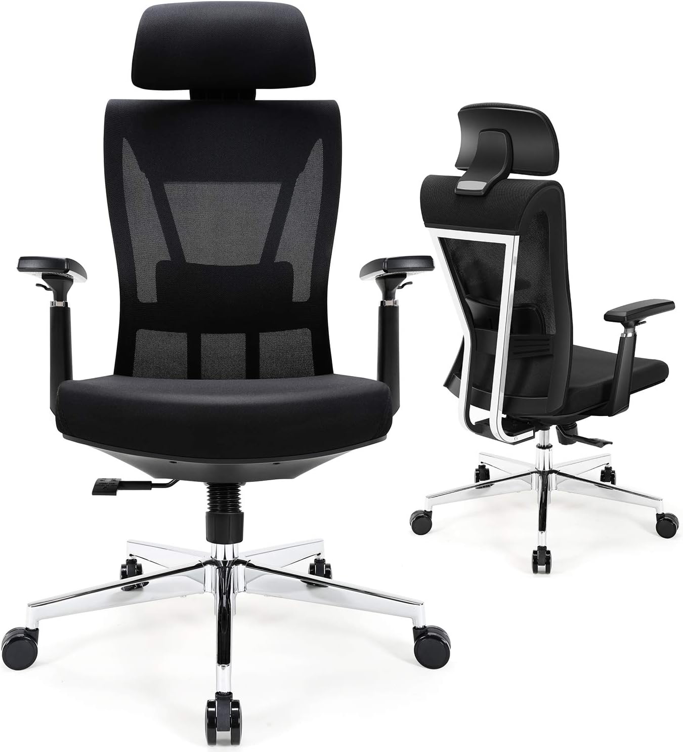 Tribesigns Ergonomic Office Chair, High Back Desk Chair with Metal Backrest, Sponge Lumbar Support, Thick Seat Cushion, 3D Armrest, Adjustable Backrest and Headrest, Black