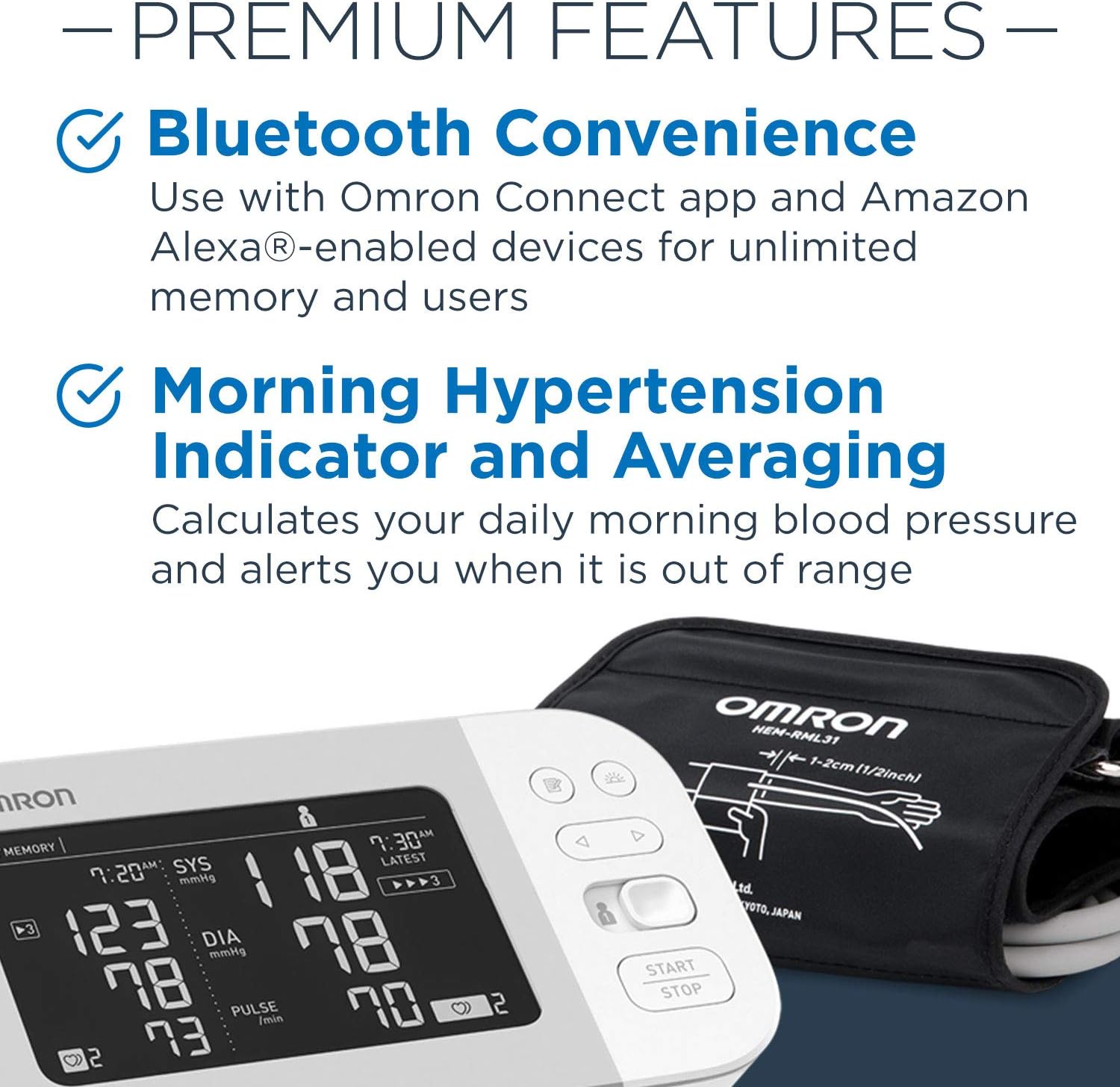 OMRON Platinum Blood Pressure Monitor with Free 6-month Premium Mobile App Trial, Upper Arm Cuff, Digital Bluetooth Blood Pressure Machine, Stores Up To 200 Readings for Two Users (100 readings each)