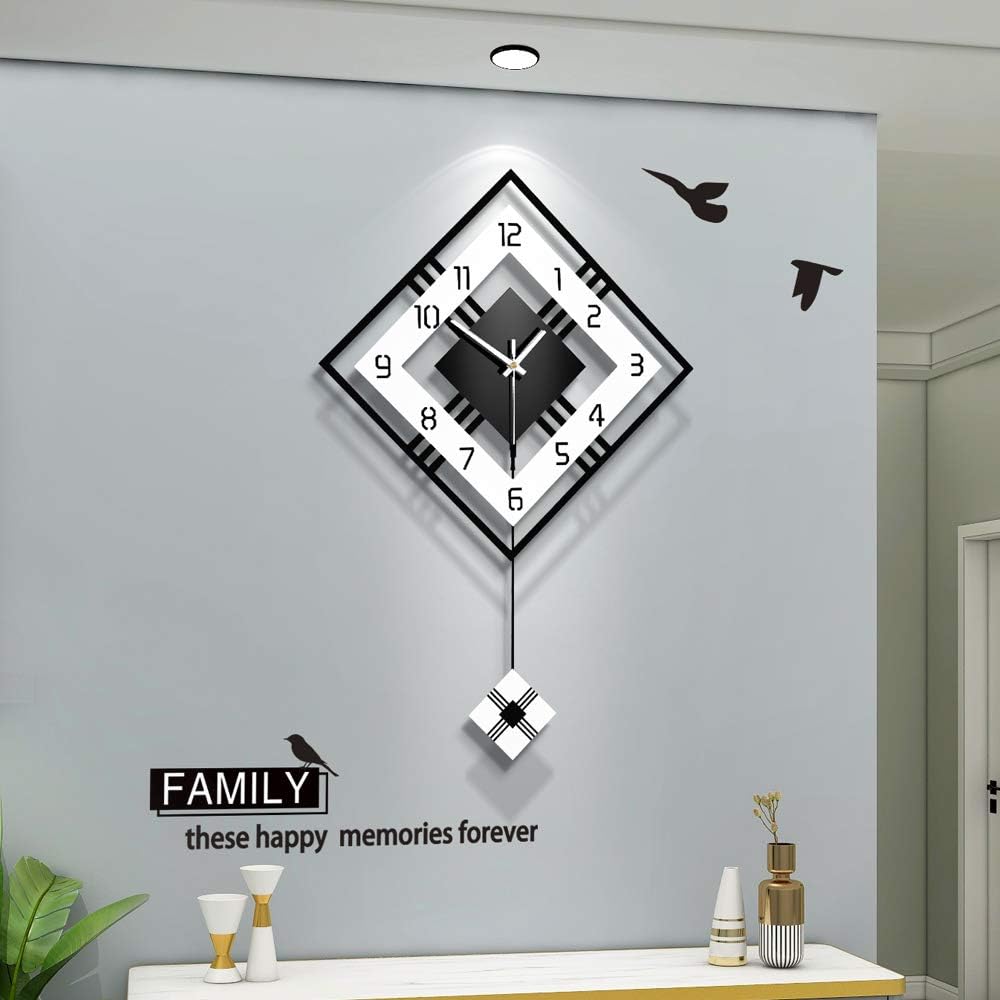 FLEBLE Modern Large Wall Clocks for Living Room Decor Silent Decorative Wall Clock Battery Operated Non-Ticking for Office Kitchen Bedroom 20 Inch Black Wood Pendulum Wall Watch Clocks for Home Indoor