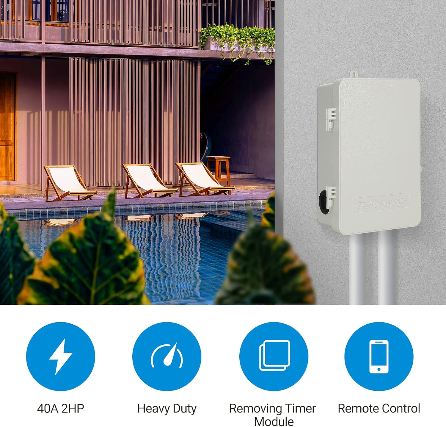 DEWENWILS Outdoor Pool Timer, Smart Switch Box for Water Heater, Pool Pump, SPA, Motor, Heavy Duty 40A 120-277 VAC, Compatible with TUYA Smart Life APP, Alexa, Google Assistant, ETL Listed