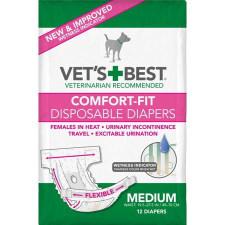 Vet&s Best Diapers for Female Dogs, Comfort-Fit Disposable, Medium, 12 Count, 6 Pack