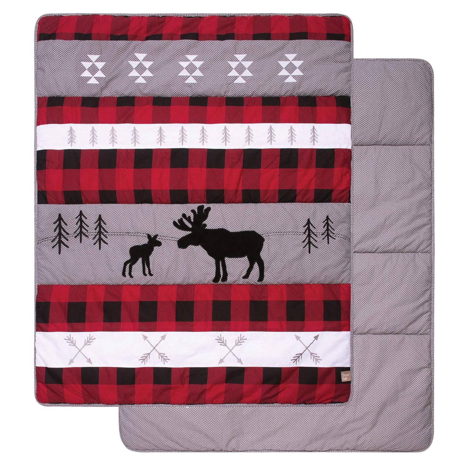 Lumberjack Moose Forest Animal Theme Buffalo Plaid 3 Piece Baby Crib Bedding Set