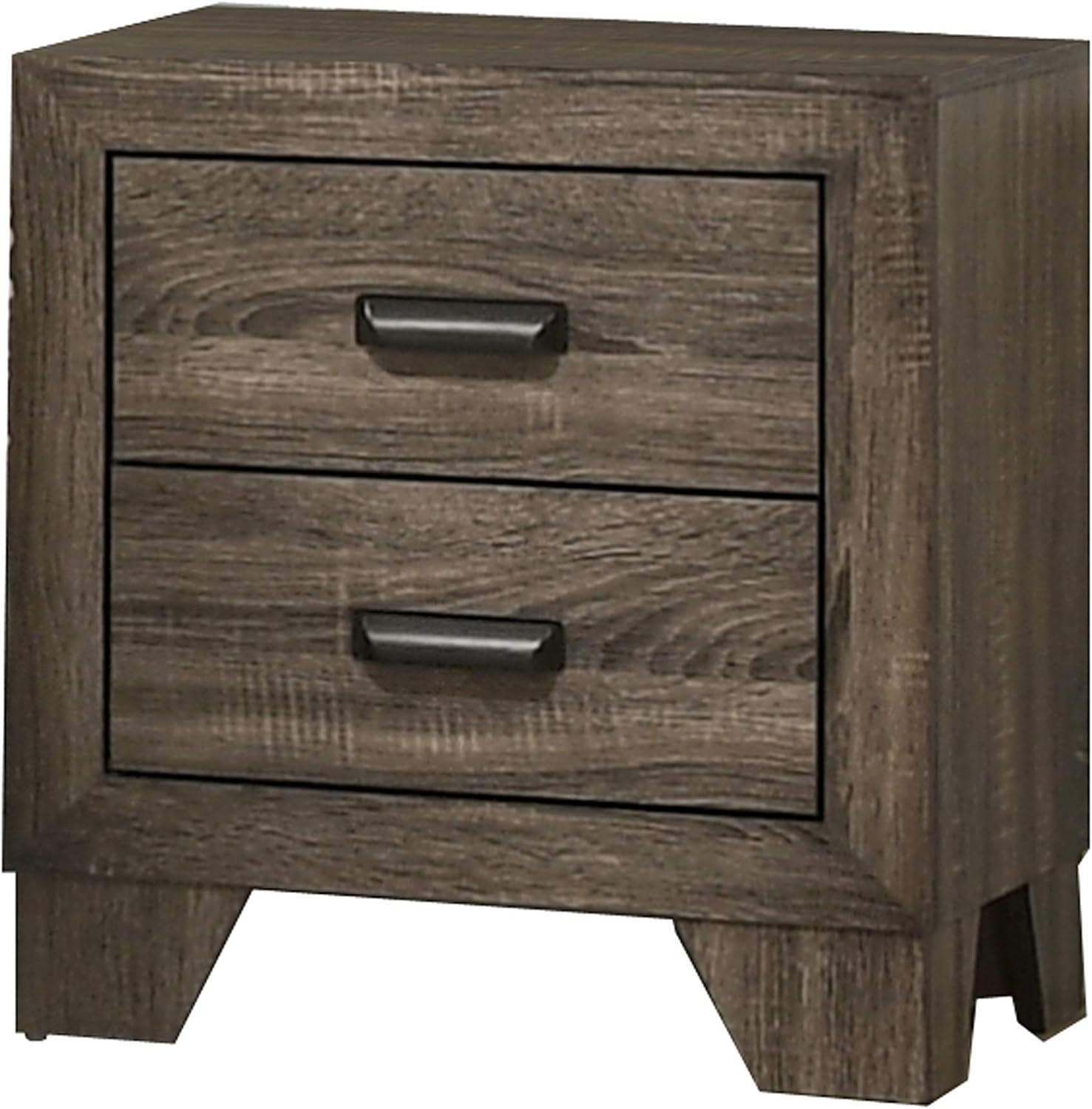 Benjara 2 Drawer Wooden Nightstand with Metal Handles and Bracket Legs, Brown